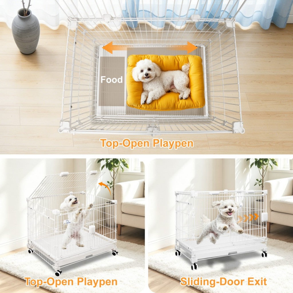 24-30" White Metal Wire Dog Crate DLS2402/DLS3002