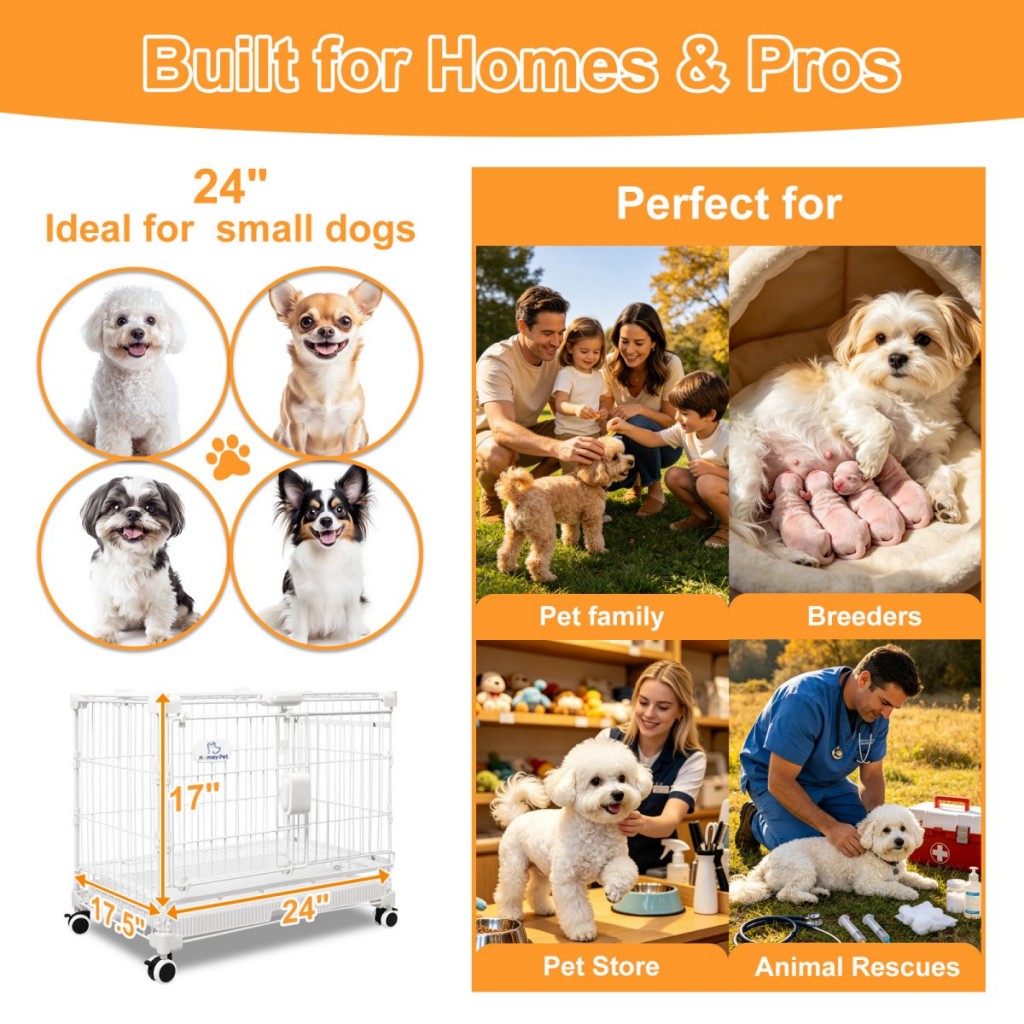 24-30" White Metal Wire Dog Crate DLS2402/DLS3002