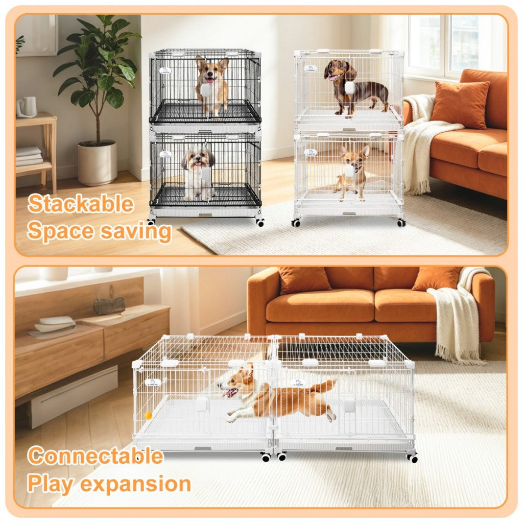 24-30" White Metal Wire Dog Crate DLS2402/DLS3002
