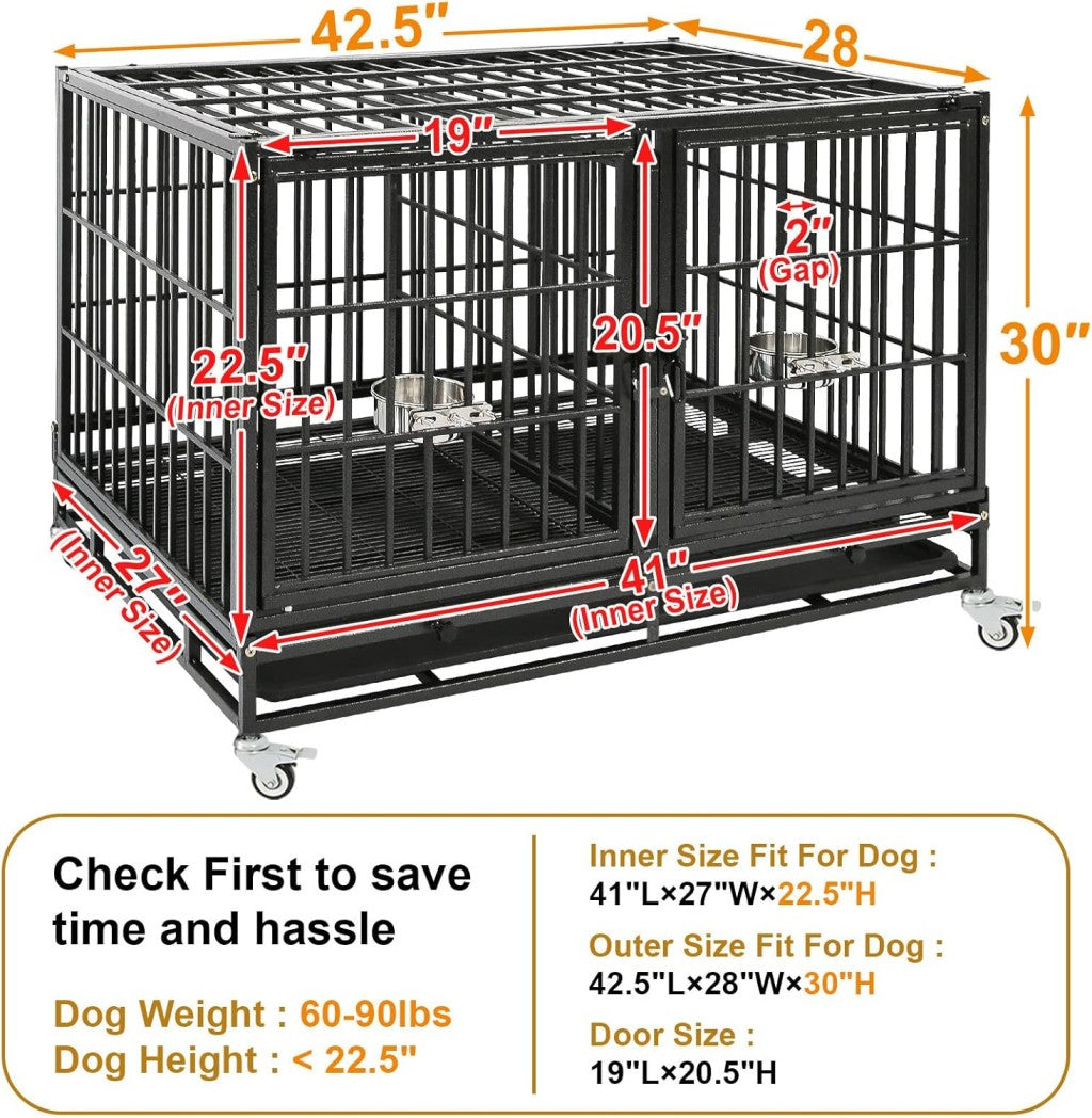 42" Stackable Dog Crate with Divider 43T (Standard Height)