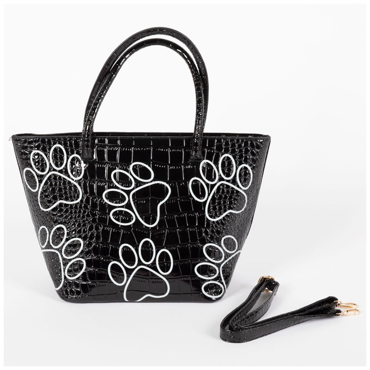 Patterned Paw Faux Leather Handbag
