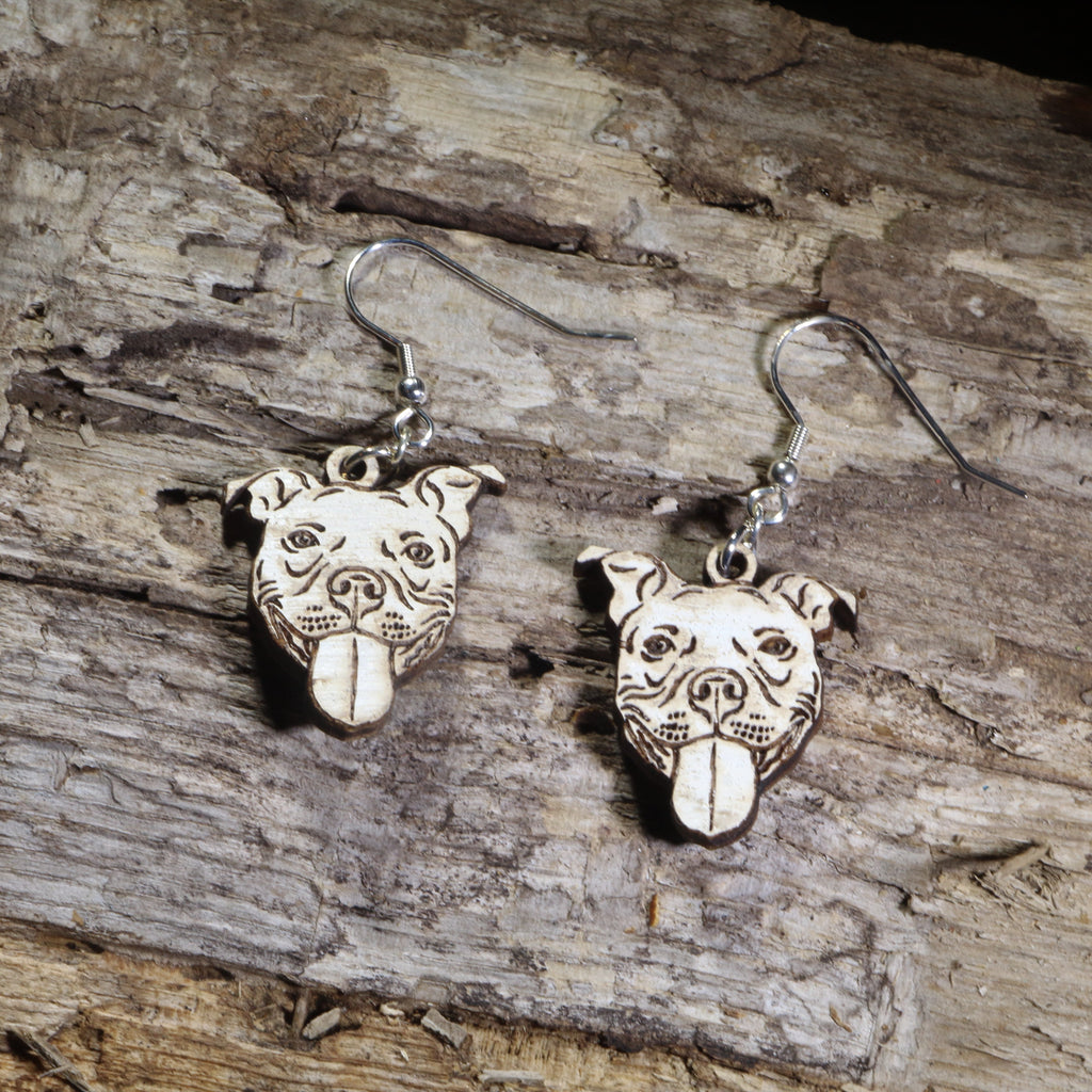 Pitbull Wooden Earrings | Dog Lover Pet Jewelry