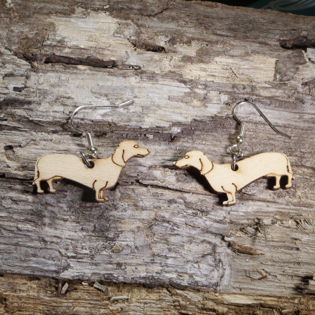 Dachshund Wooden Dangle Earrings | Wiener Dog Jewelry