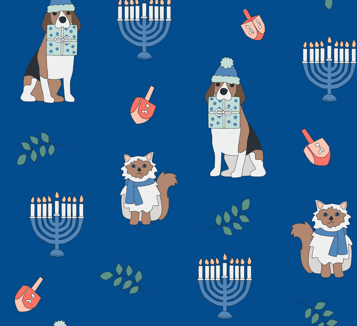 Hanukkah Pets (Dream Blanket) - Blue