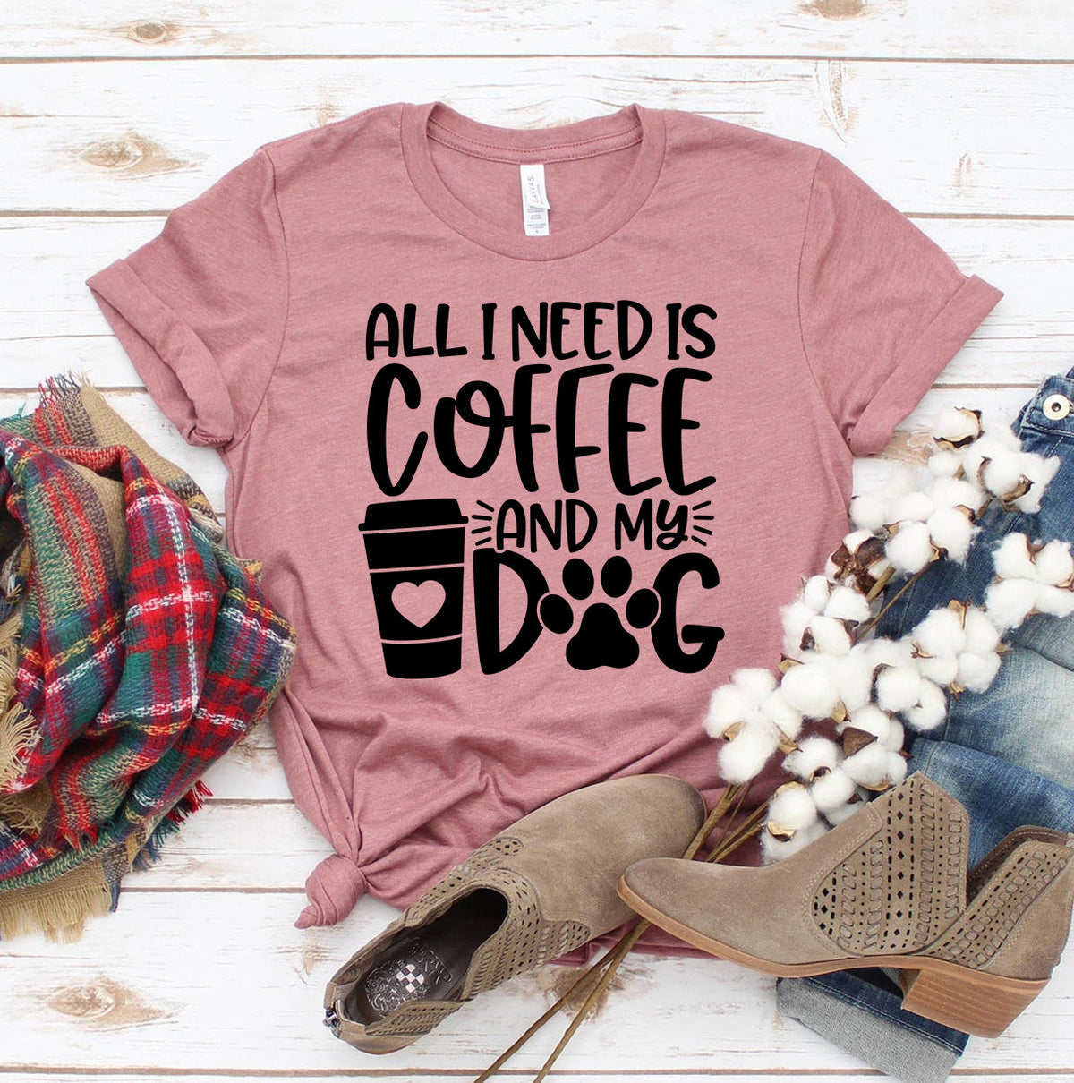 All I Need Is Coffee And My Dog T-Shirt – Pastel Colors