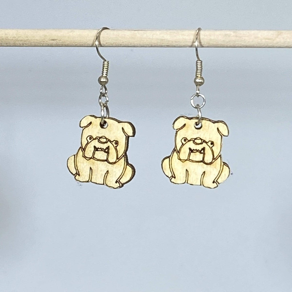 English Bulldog Wooden Dangle Earrings | Dog Lover Jewelry