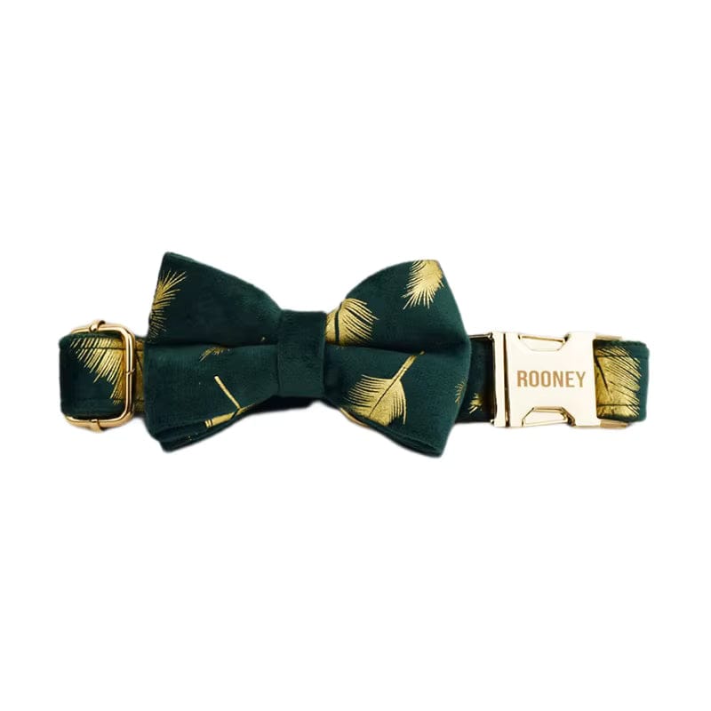 Personalized Green Velvet Dog Harness, Collar & Leash Set