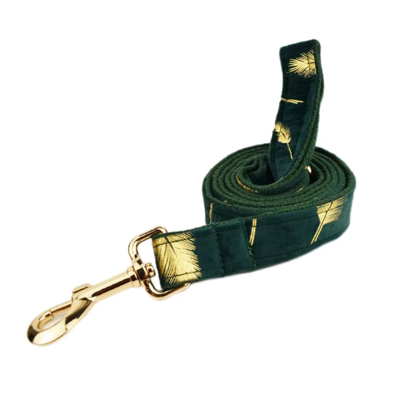 Personalized Green Velvet Dog Harness, Collar & Leash Set