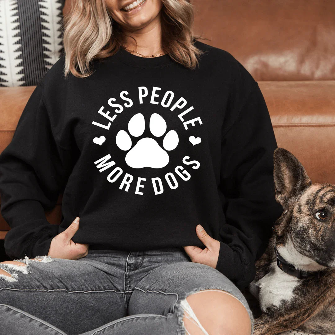 Dog Lover Cozy Fleece Hoodie Sweatshirt – "Less People More Dogs"