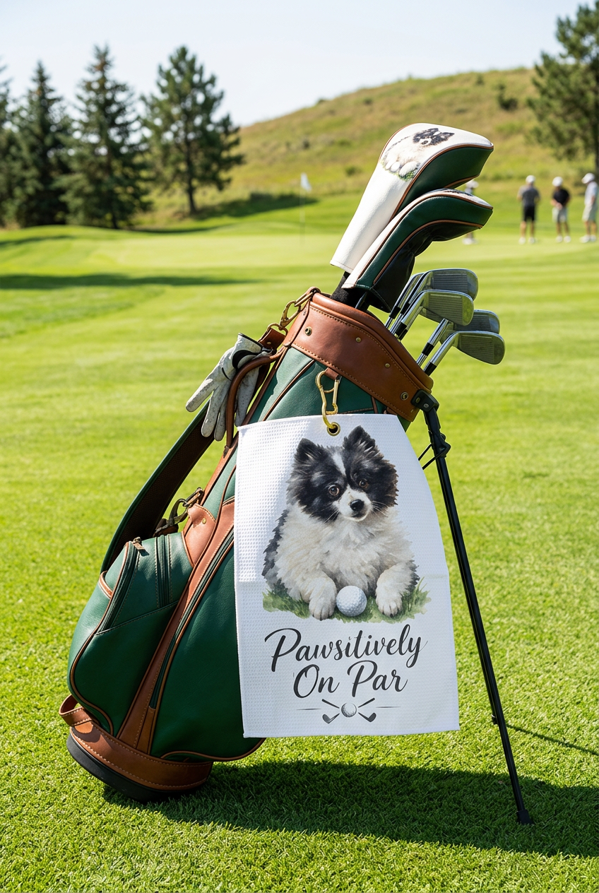 Pomeranian Microfiber Golf Towel – 16″ × 24″