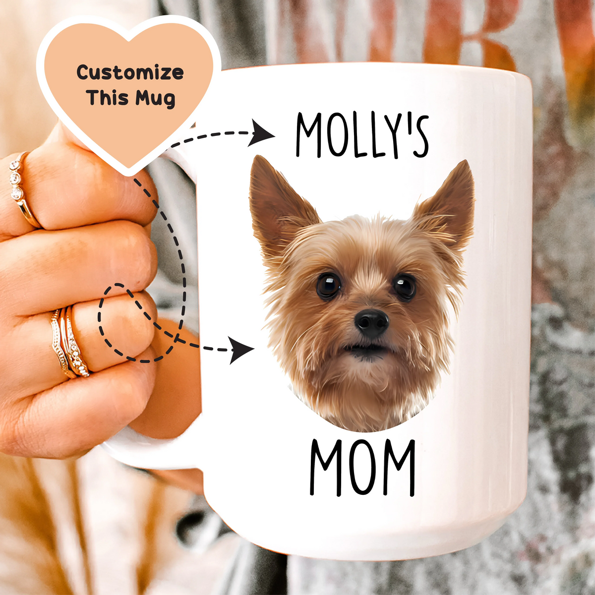 Personalized Pet Mom Portrait Ceramic Mug – Custom Dog Photo Coffee Cup