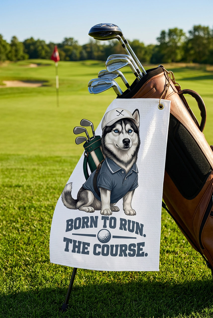 Siberian Husky Microfiber Golf Towel