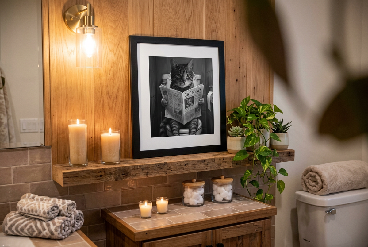 Tabby Cat Framed Poster | Funny Cat Bathroom Art